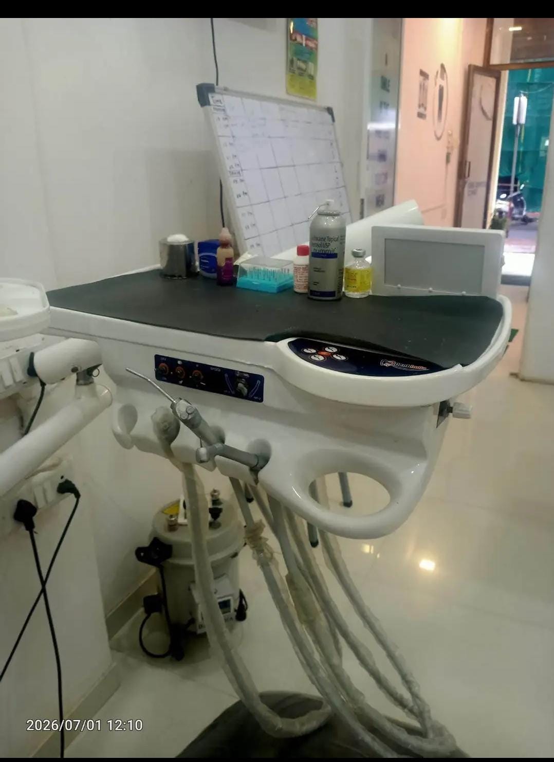 Complete dental clinic setup — chair, compressor, X-ray, endomotor, autoclave & more